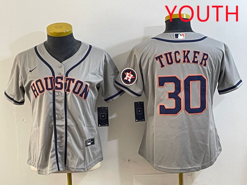 Youth Houston Astros 30 Tucker Grey Game 2025 Nike MLB Jersey style 1